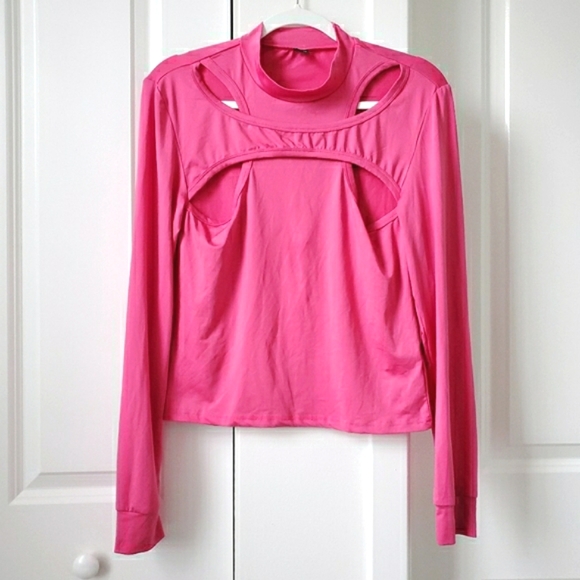 SHEIN Tops - NWOT Pink Stretchy Long Sleeve Athletic Shirt Size Large
